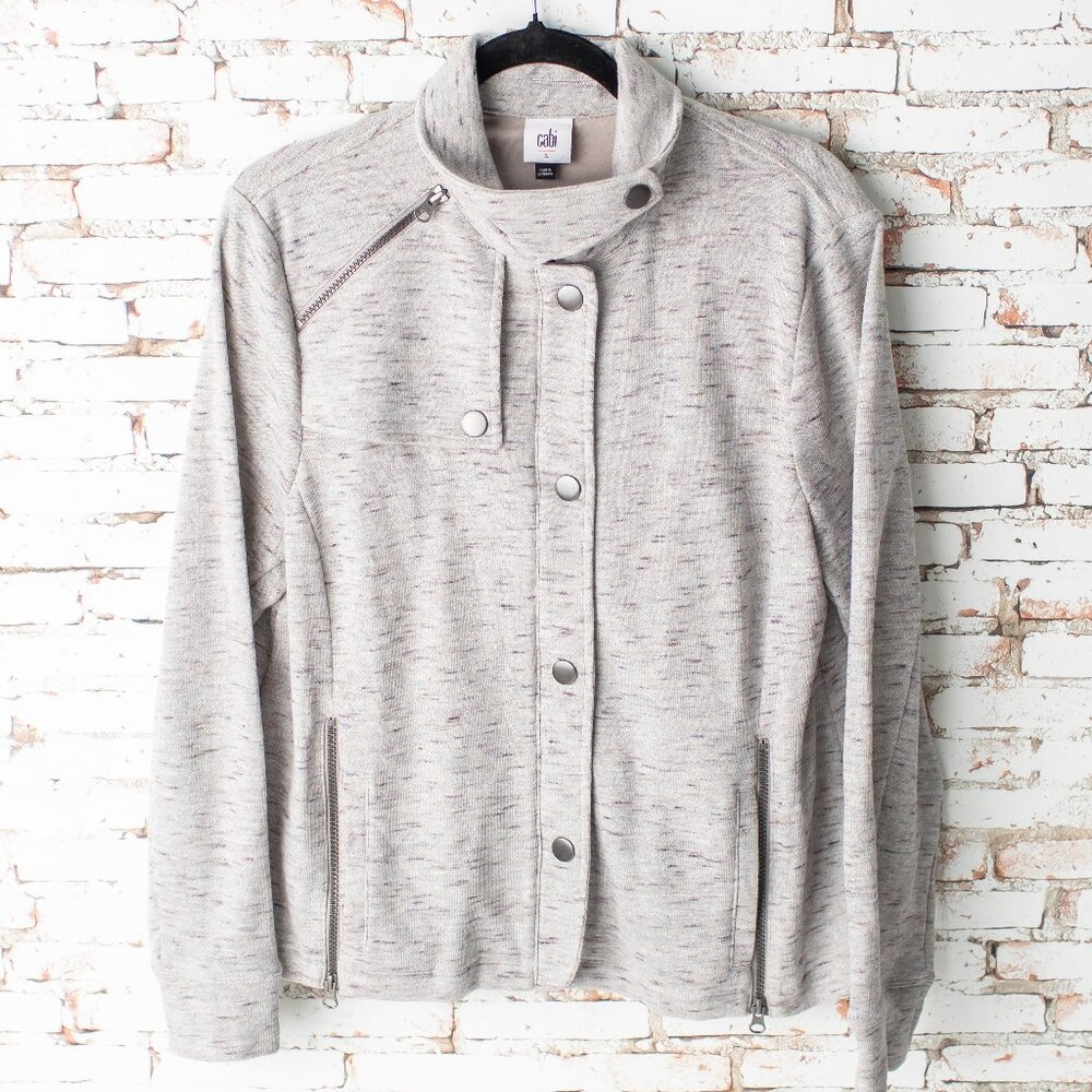 Cabi Rookie Jacket #6932 Women's Large Heathered Gray Snap Full Zip